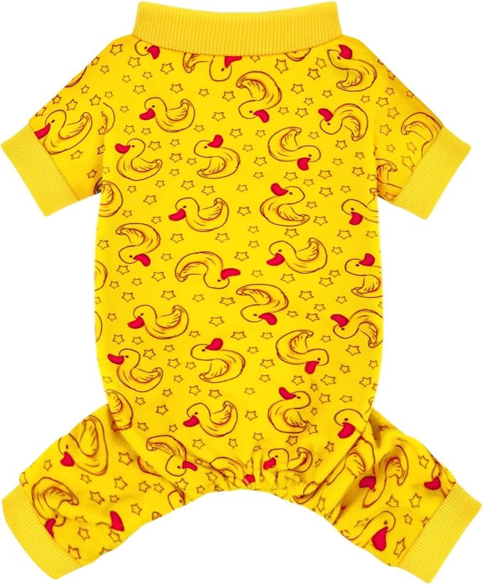 Dog Pajamas Onesie: Comfortable Four-Legged Apparel for Small, Medium, & Large Dogs, Polyester Material for Comfort, Wrinkle Resistance, Moisture Wicking, Stretchiness Rotating Duck S