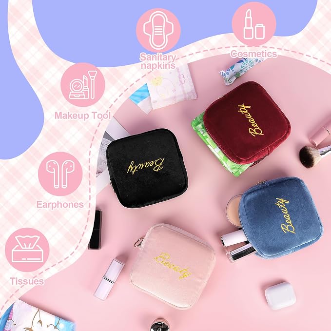 Flannel Sanitary Napkin Storage Bags Menstrual Cup Pouch Portable Zipper Nursing Pad Holder Tampons Collect Bags Feminine Menstruation First Period Kit Bag for Women Black