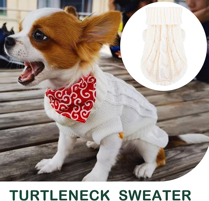 2 Pack Dog Sweaters for Small Dogs, Chihuahua Yorkie Sweater, Puppy Clothes Winter Warm Pullover Clothing, Pet Cat Cold Weather Puppy Cold Outfits (Beige+Purple Small)