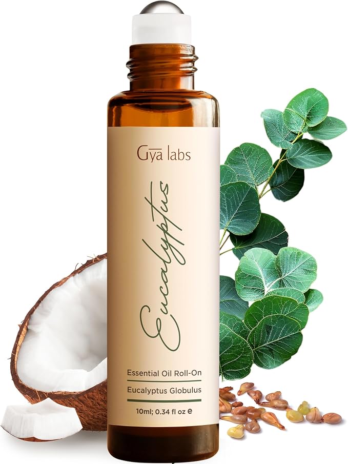 Relaxing Massage Oil (200ml) & Eucalyptus Roll On (10ml) Set - Aromatherapy Grade Essential Oils Set - Gya Labs