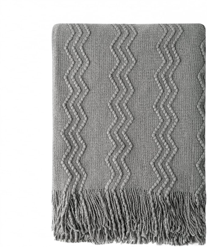 BOURINA Dark Grey Throw Blanket 50x60 Inch Knitted Soft Throw Sofa Blanket | Knitted Throw Blanket 50x60 Inches, Soft Lightweight Boho Weave Throw Decorative Couch Blanket for Living Room Bedroom Chair