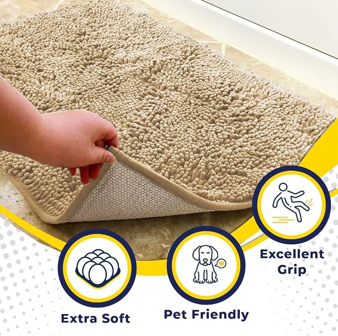 Muddy Mat® | Super Water Absorbent Door Mat Indoor, Microfiber Quick Dry Chenille Entryway Rug, Slip Resistant Front Door Mat, Indoor Mats for Entryway, Machine Washable Pet Rug, Beige 30"x19"