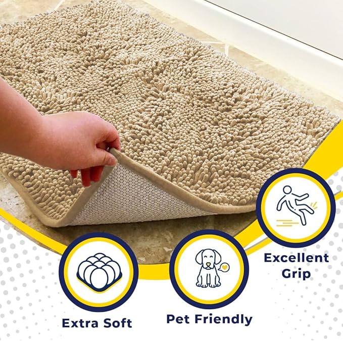 Muddy Mat® | Super Water Absorbent Door Mat Indoor, Microfiber Quick Dry Chenille Entryway Rug, Slip Resistant Front Door Mat, Indoor Mats for Entryway, Machine Washable Pet Rug, Beige 28"x18"