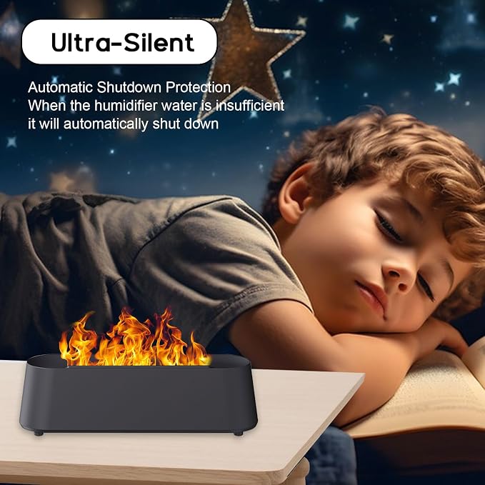 Fireplace Flame Diffuser, Aromatherapy Essential Oil Diffuser, 80ml Cool Mist Ultrasonic Humidifier for Bedroom,Office,Home,Yoga, Timer & Auto Shut-Off, 7 Colorful Night Light