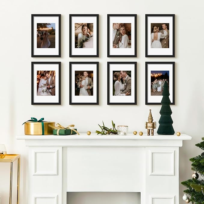 upsimples 8x12 Picture Frame, Photo Collage Wall Decor Set of 10, Black | Fit 6x8 and 8 x 12 Photos, Wall or Tabletop Display, For Gallery Hallway Living Room, For Christmas