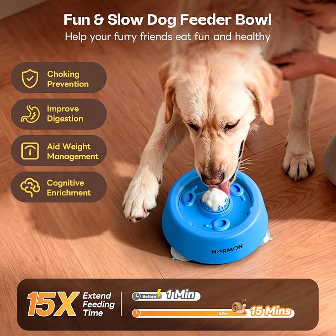 Slow Feeder Dog Bowls for Liquid Treat, 【Enrichment Ball-Roll】 Bone Broth Dog Lick Bowl, 250ML Yogurt Pup Lick Toy for Large Medium Small Breeds Dietary Supplement/Post-op Nutrition