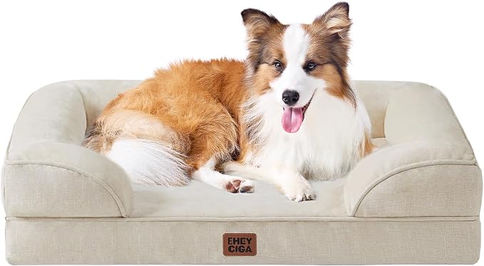EHEYCIGA Orthopedic Dog Beds for Large Dogs, Waterproof Memory Foam Large Dog Bed with Sides, Non-Slip Bottom and Egg-Crate Foam Pet Couch Bed with Washable Removable Cover, Beige | Non-Slip Bottom and Egg-Crate Memory Foam XL Dog Couch Bed with Washab...