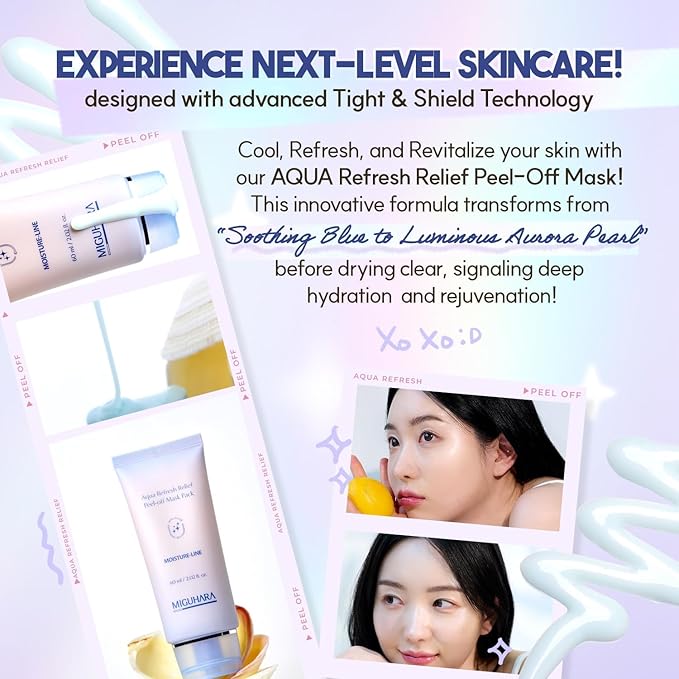 MIGUHARA Aqua Refresh Peel-Off Mask Pack, Face Mask with Lacto-PDRN, Botanical & Flower Extracts for a Fresh, Clean Feel and Smooth-Looking Skin Appearance – Korean Skincare (60ml/2.02 fl.oz.)