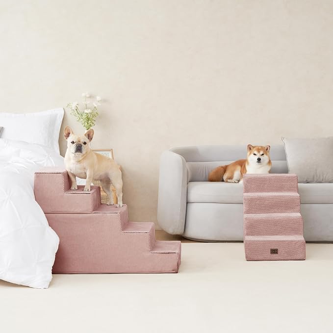 EHEYCIGA Dog Stairs for Bed 20" H, 4-Step Extra Wide Dog Steps, Pink | Pet Steps for Small Dogs and Cats for High Bed, Non-Slip Balanced Pet Ramp Indoor