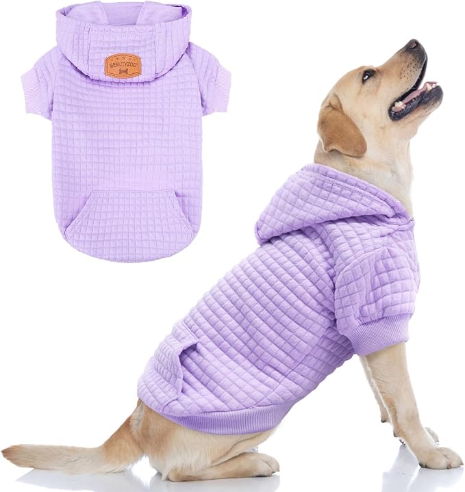 BEAUTYZOO Dog Hoodies Sweater for Large Dogs,Waffle‑Like Laminated Pet Coat | Warm Dog Sweatshirt with Pocket & Leash Hole,Pullover Clothes for Girl Boy Dogs,Stretchy & Easy‑On‑Off,Labrador & Great Danes