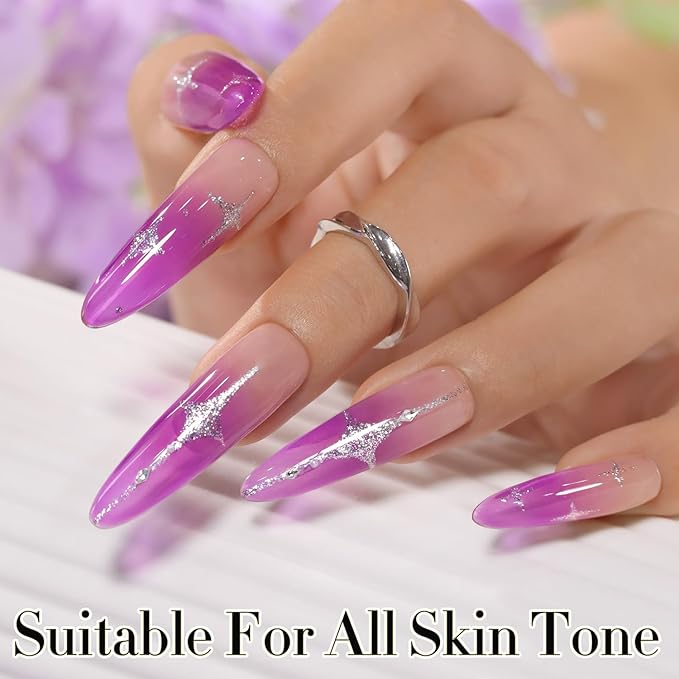 Double Rhythm 0.5 Oz Jelly Gel Polish Same Color Same Bottle Sheer Neutral Natural Light Milky Pastel 15ML Translucent Polish Art DIY at Home (Purple-A1613)