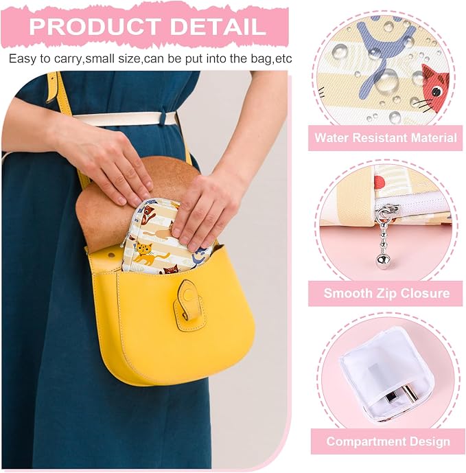 Sanitary Pad Storage Bag Portable Period Bag for Teen Pads/Sanitary Napkins/Small Tampons, Sanitary Napkin Storage Bag First Period Gifts for Teen Girls (Pink-White Checker)