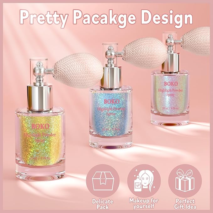 Boko Body Glitter Spray, Holographic Silver Glitter Spray for Body Face Hair Nail Clothes, Hair Glitter Body Shimmer Powder for Highlighter Makeup Festival Party Concert Rave Accessories