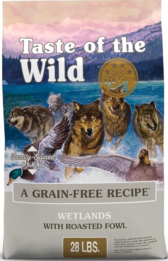 Taste of the Wild Wetlands Adult Dry Dog Food, Roasted Fowl, 28lb | High Protein |Grain Free Recipe* |Real Duck, Roasted Quail & Roasted Turkey |Nutrient Dense to Help Support Peak Health