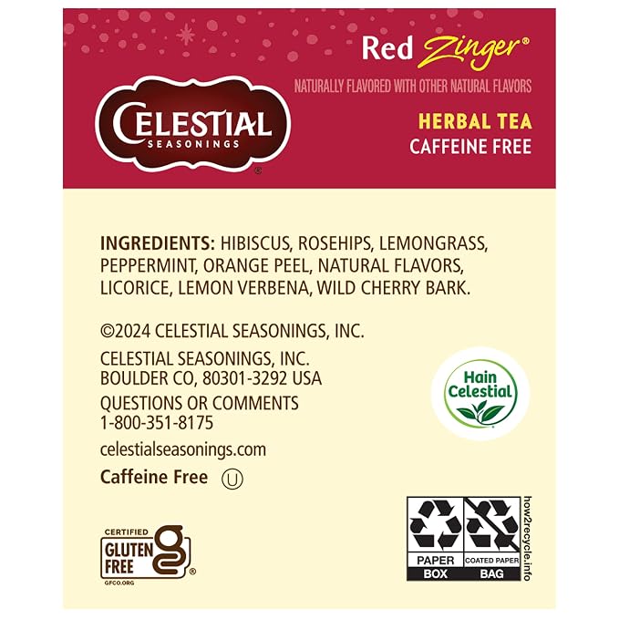 Celestial Seasonings Hibiscus & Red Zinger Herbal Tea, Caffeine Free, 20 Tea Bags (Pack of 2)