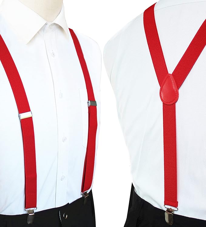 JEMYGINS Solid Color Mens Suspender with 3 Strong Clips Adjustable Braces