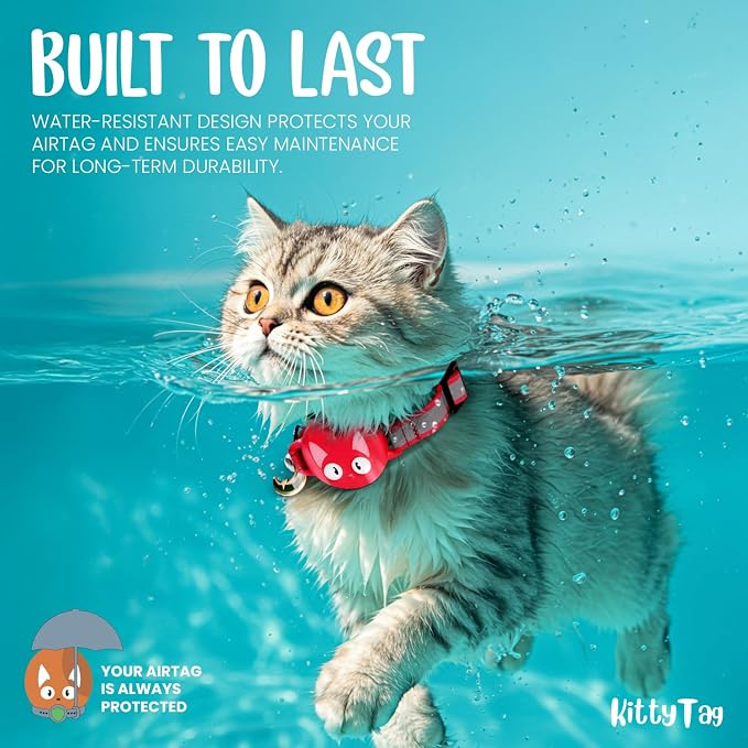 AirTag Cat Collar – Breakaway Reflective & Waterproof Collar with Built-in Holder, Adjustable with Bell for Indoor/Outdoor Cats – AirTag Not Included Red (9-12")