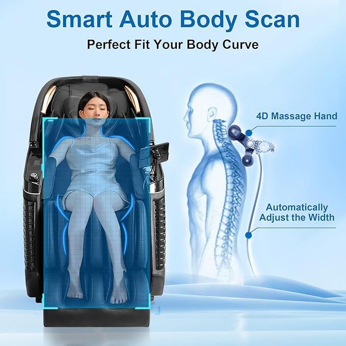MERITLIFE 4D Massage Chair Full Body, Zero Gravity Dual SL-Track Power Shiatsu Massage Chair,Body Scan, Heating, 24 Auto Modes,Customized Massage(Dark Black)