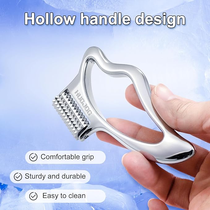 Upgraded Metal Gua Sha Facial Tools & Face Massager Tool – Multi-Functional Skin Care Tool for Soothing, Contouring & Muscle Relief with Self-Cooling Stainless Steel, PP Storage Case & Velvet Bag