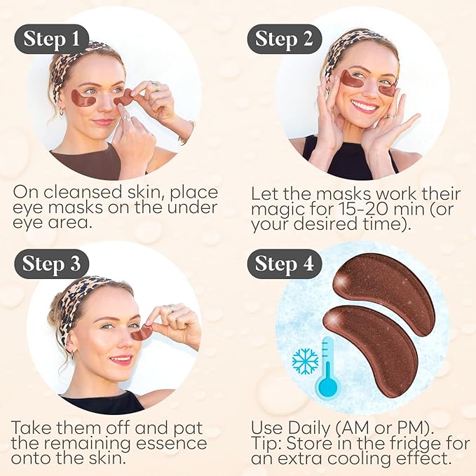 BLOOMORA Caffeine Under Eye Patches (30 Pairs) - Dark Circles & Puffiness Care - Hydrating Caffeine Eye Mask