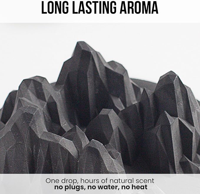 Aroma Diffuser Diatomite Mountain Stone with Wooden Stand Essential Oil Diffuser with Aromatherapy Fig Fragrance Oil Diffusers for Home, Room Decor | 10 ML (Diatomite Mountain Aroma Stone (Black))
