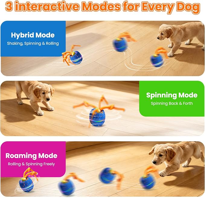 Interactive Dog Toy Ball, Automatic Bouncing Rotating, Realistic Dog Barking Sounds, E‑TPU, IP54, Rechargeable, for Small/Medium/Large Dogs, Indoor/Outdoor（Light Blue）