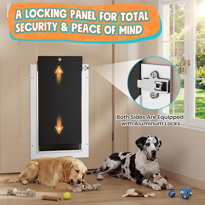3-Flaps Aluminum Large Dog Door for Door, Pets Up to 110 lb
