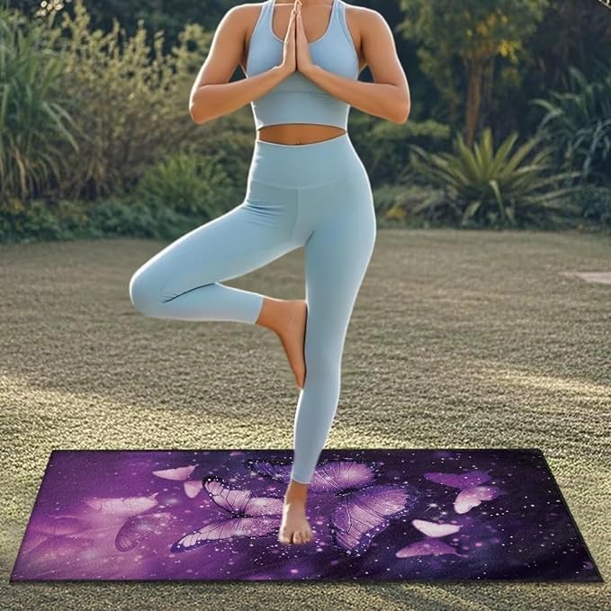 INSTANTARTS Purple Butterfly Towel Car Seat Covers Sports Car Towel Mat for Yoga and Travel