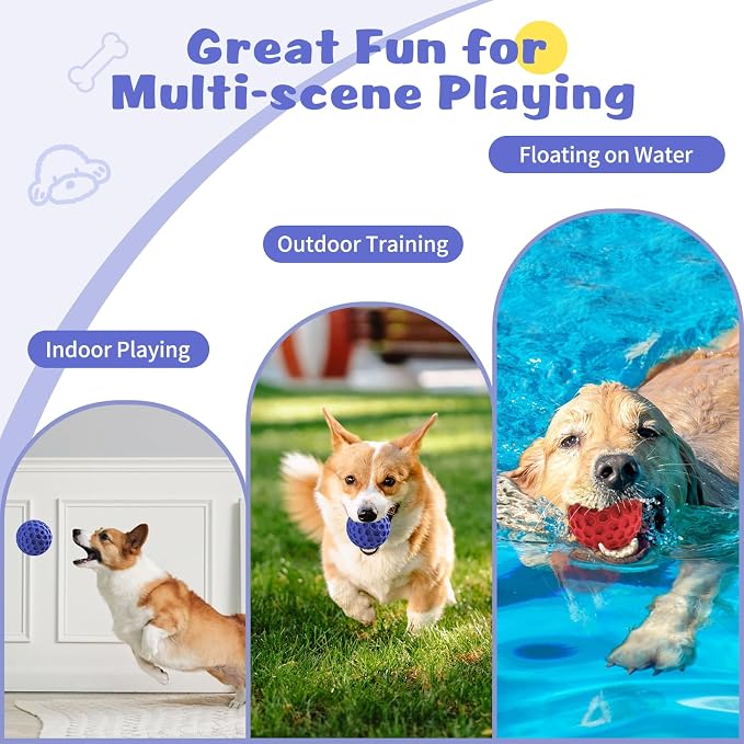 HIPPIH Indestructible Squeaky Dog Toys, Interactive Dog Balls 2 Pack