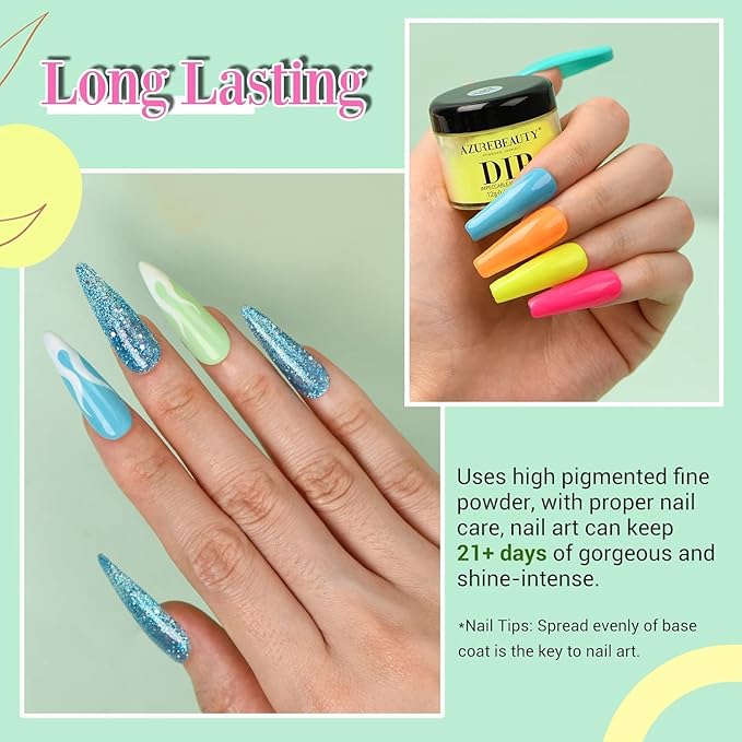 AZUREBEAUTY Dip Nails Powder Starter Kit, Summer Bright Pink Green Series Friendly Acrylic Dip Powder for French Nail Art Manicure,Gift for Women,Air-dry No Nail Lamp Needed