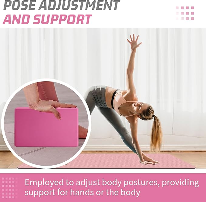 Yoga Blocks 2 Pack 3x6x9IN Foam Block Supportive Latex-Free with Stretch Band, Non-Slip Exercise Blocks for Pilates, Meditation, Balance, Stretching and Deep Poses