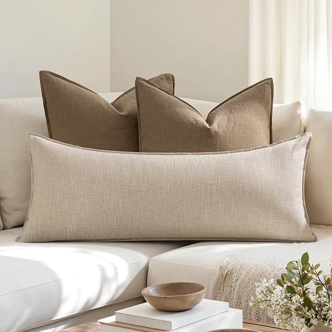 MIULEE Decorative Linen Lumbar Pillow Cover 14x36 Inch Natural Beige | Boho Farmhouse Neutral Couch Long Throw Pillow for Bed, Pack of 1 Accent Modern Pillowcase, Sofa Livingroom Home Decor