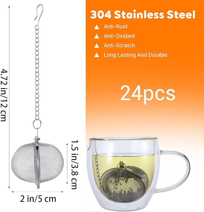 30Pcs Stainless Steel Mesh Tea Ball, 2 inches Tea Strainers, Loose Leaf Teas Infuser, Strainer Filters for Leaf Teas, Flavoring Herbal Spices, Seasonings