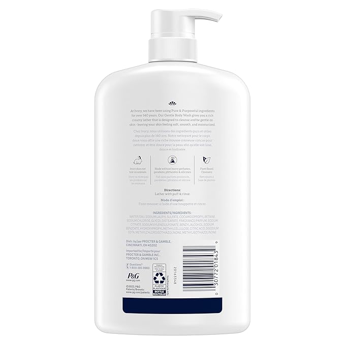 Ivory Body Wash Gentle, Free of dyes, parabens, and phthalates, Honey Scent, 35 oz (Pack of 4)