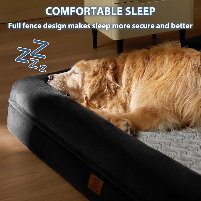 WNPETHOME Giant Dog Bed Orthopedic for Senior Dog Bed Comfy Sleeping | Washable Waterproof Dog Couch with Removable Cover, Large Pet Sofa Bed with Bolster Sides for Relaxing Black 61x43 Inch