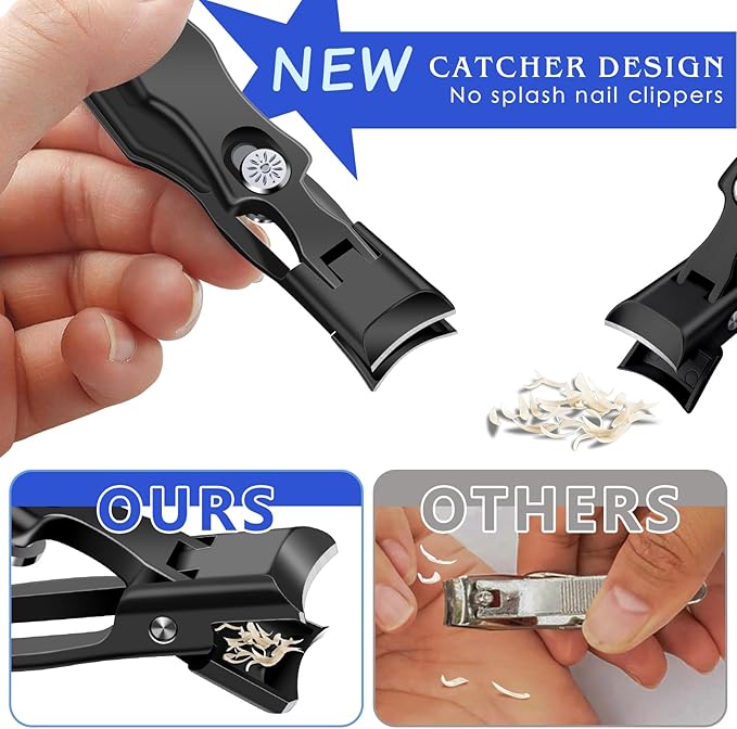 German Nail Clippers for Men with Catcher, Heavy Duty Toe Nail Clippers for Thick Nails Seniors, Portable Ultra Sharp Fingernail Clippers with Wide Mouth, Anti Splash Stainless Steel Nail Cutters