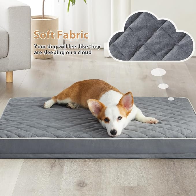 WNPETHOME Orthopedic Waterproof Dog Bed Medium for Comfy Sleeping | Washable Medium Pet Bed with Removable Cover, Multi-Needle Quilting Dogs Crate Bed Grey 30x20 Inch