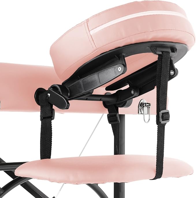 Saloniture Professional Portable Lightweight Tri-Fold Massage Table with Aluminum Legs - Includes Headrest, Face Cradle, Armrests and Carrying Case, Pink