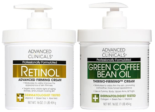 Advanced Clinicals Retinol Body Cream + Green Coffee Bean Oil Thermo - Firming Body Lotion 2pc Skincare Set For Women & Men | Body & Face Moisturizer Set Helps Improves Appearance Of Crepey Skin, 2PC