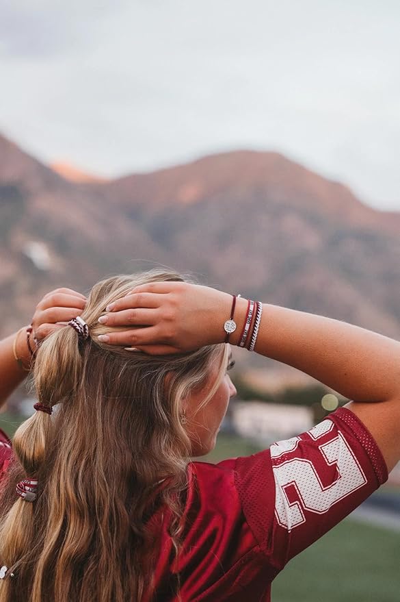 K'lani Game Day Hair Tie Bracelets – 5-Pack Stretchy No-Crease Hair Ties & Stylish Bracelets – Team Color Accessory for Hair or Wrist - Maroon & Gray, Medium