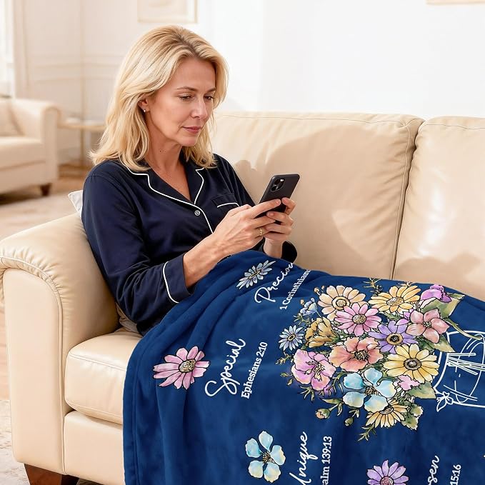 Navy Blue Christian Religious Gifts for Women, Christian Blanket 80''x 60'' | Birthday Gifts for Women, Christmas Spiritual Baptism Religious Gifts for Sister Mom Daughter Girls Wife, Soft Throw Blankets