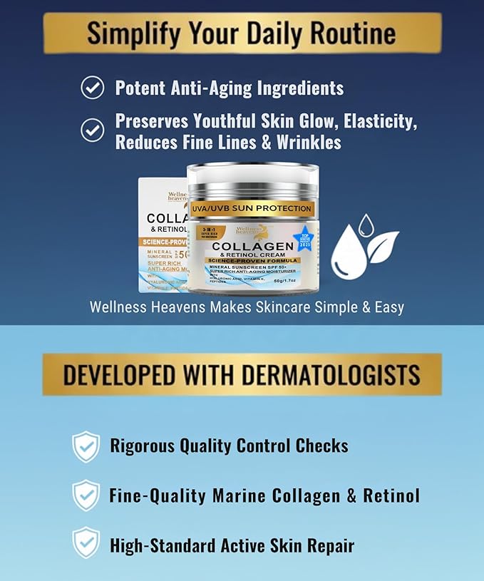 Anti-Aging Face Moisturizer for Face, Face Moisturizer with SPF, Collagen, Retinol, Hyaluronic Acid Cream, Age-Defying, Lift & Firm Cream, Sunscreen for Face, Lotion, Great for Dry, Aging Skin 1.7oz