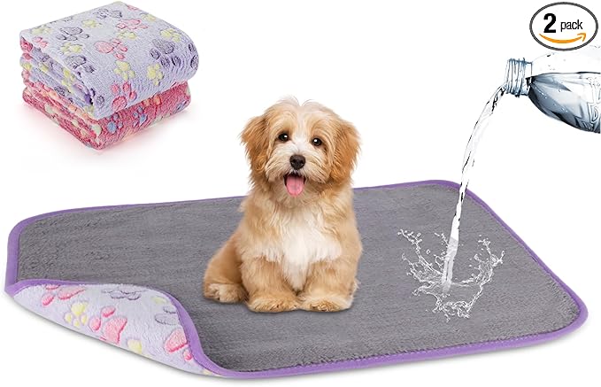 YUEPET 2 Pack Puppy Waterproof Blankets for Small Dogs, Dog Blanket 23"x16" | Purple+Pink Pair, Water Proof, Bed Sofa Couch Car Crate Use, for Small Dogs Pets Cats, Reversible Soft Fleece, Washable