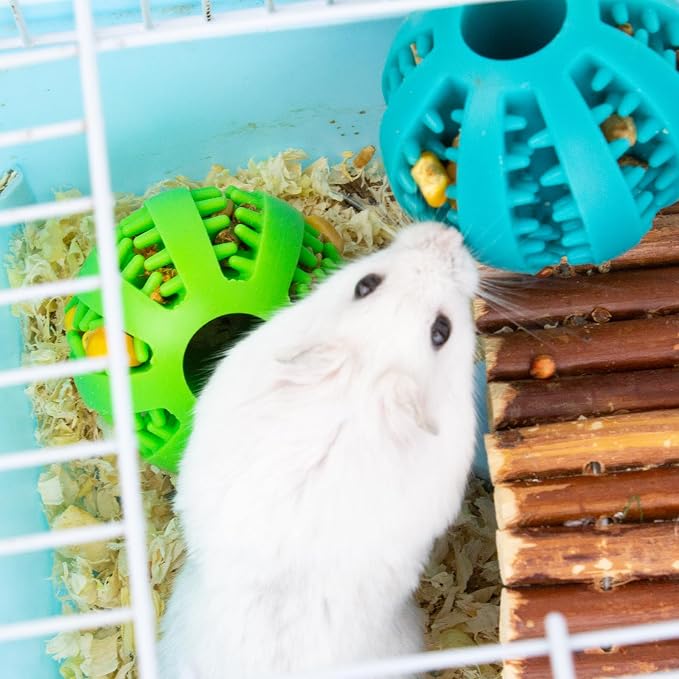 FlidRunest Hamster Foraging Ball Toy Puzzle, 2 PCS Hamster Treat Ball for Teething, Small Animals Slow Feeder, Food Hide Treat Dispensing Snuffle Game Interactive Toy for Guinea Pig, Rat