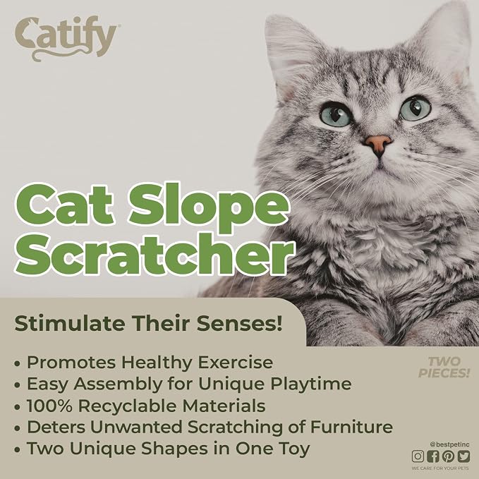 Best Pet Supplies Catify Cat Scratcher Pads - Slope, 2-Pack | Corrugated Cardboard, Double Sided Cat Scratching Pad, Indoor Furniture Protector, Durable, For Kittens and Cats,