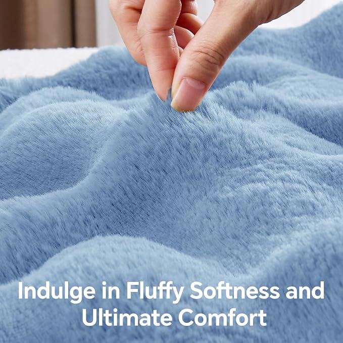 BEDELITE Faux Fur Throw Bubble Blanket for Couch, 50" x 60", Light Blue | 870GSM Soft Cozy Plush Blanket for Sofa & Bed Living Room Decor, Warm Fuzzy Faux Rabbit Fur for Women Gift, All Season Use