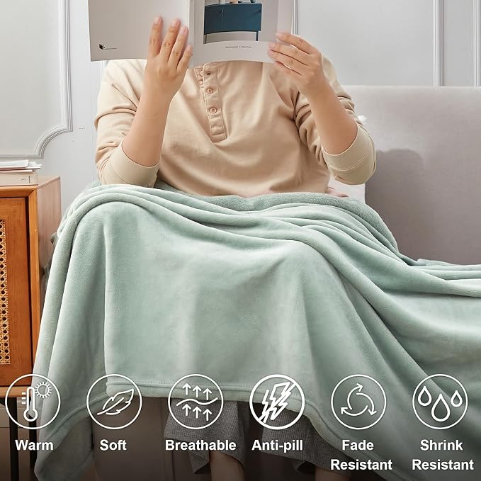 Hansleep Twin Grey Green Fleece Blanket, Soft Flannel Bed Blanket | Fuzzy Cozy Blanket 60x80 Inches, Multi-use for Bed, Sofa, Couch, Travel, Camping, All Season Warm Lightweight Cover