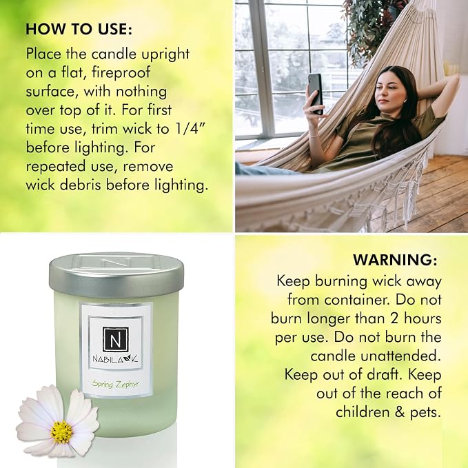 Nabila K – Spring Zephyr - Soy-Based Candle – Rose, Jasmine, Sweet Coconut, Lemon, Spicy Caraway - Hand-Poured - Cotton Wick - Aromatherapy Candle w/Essential Oils - Made in USA - 3 oz