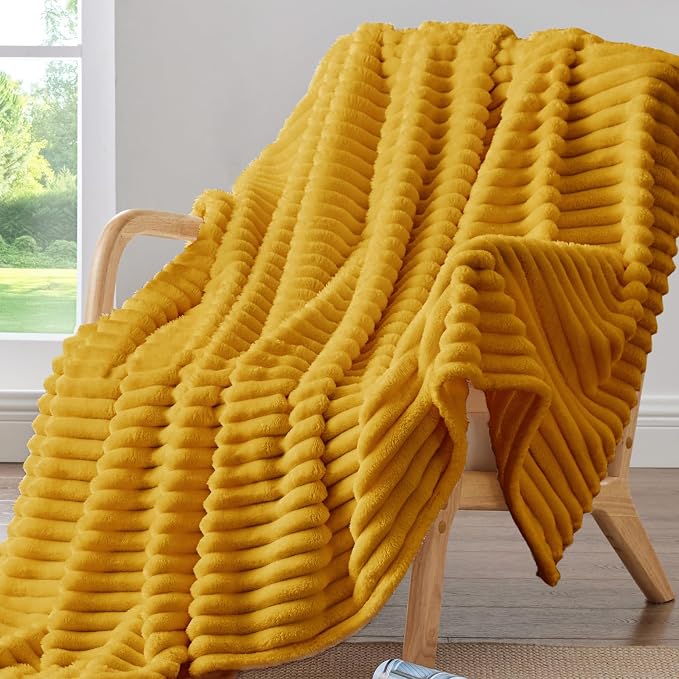 BEDELITE Ribbed Twin Blanket for Couch & Bed, Mustard Yellow, 60"x80" | Ultra-Soft Plush Fleece, Cozy, Warm Yet Lightweight, Ribbed Texture, Home Decor, Machine Washable, Giftable, All-Season Use