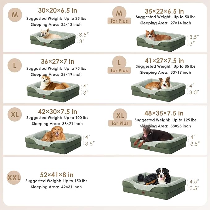 EHEYCIGA Orthopedic XL Dog Bed for Large Dog, Memory Foam Dog Couch, Green | 48x35 Inch Extra Large Sized Dog Sofa with Sides, Waterproof Liner & Washable Removable Cover, Bolster Pet Couch